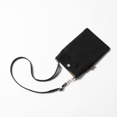 sasicco Smartphone ShoulderBag – Black, Mikawa Sashiko Cotton with Judo Fabric Strap