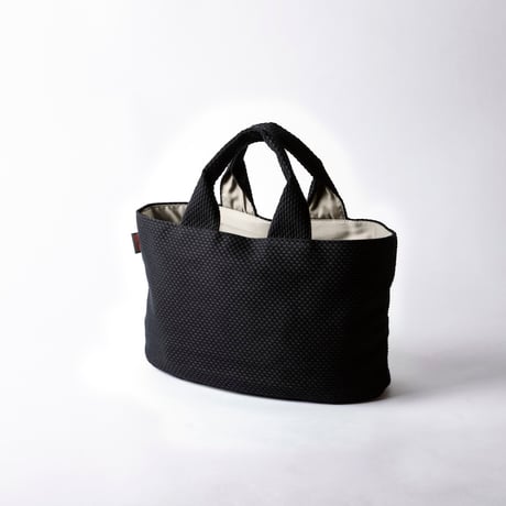 sasicco Oval Tote – Black, Mikawa Sashiko Cotton with Judo Fabric Handles