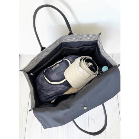 sasicco Square Tote LL – Black, Mikawa Sashiko Cotton with Judo Fabric Handles