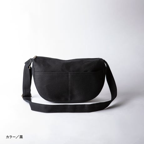 sasicco Leaf Shoulder Bag – Black, Mikawa Sashiko Cotton with Judo Fabric Strap