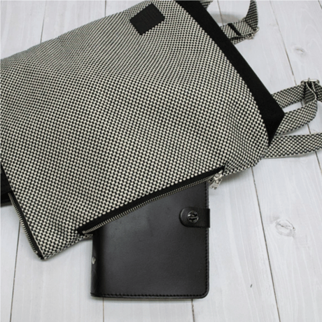 sasicco Portside Rucksack – White & Black Checkered, Mikawa Sashiko Cotton with Judo Fabric Handles