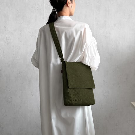 【新商品】sasicco フラップ付きショルダー オリーブ | 三河木綿 刺子織 | タネイ | 柔道着のカバン | flap shoulder bag | green