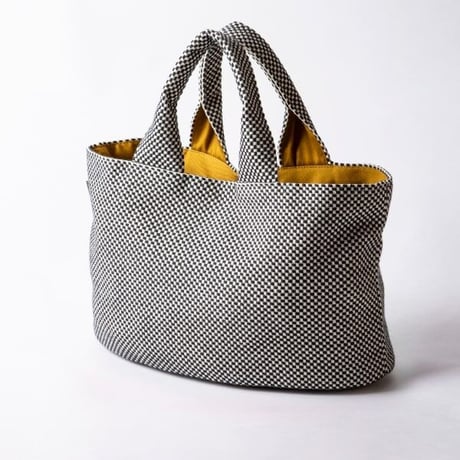 sasicco Oval Tote – Black, Mikawa Sashiko Cotton with Judo Fabric Handles