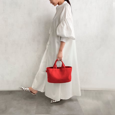 sasicco Oval Tote – Red, Mikawa Sashiko Cotton with Judo Fabric Handles