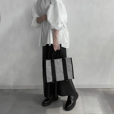 sasicco Square Tote M – White & Black Checkered, Mikawa Sashiko Cotton with Judo Fabric Handles
