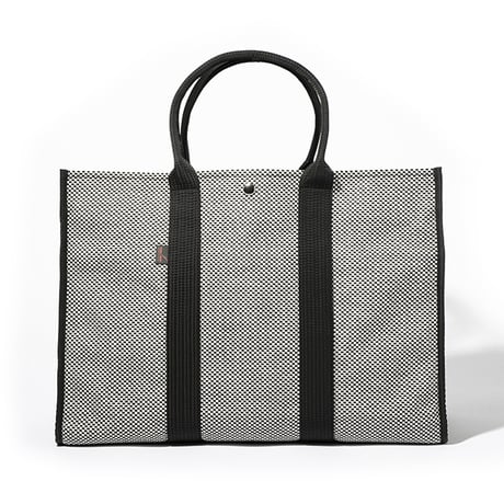 sasicco Square Tote LL – White & Black Checkered, Mikawa Sashiko Cotton with Judo Fabric Handles