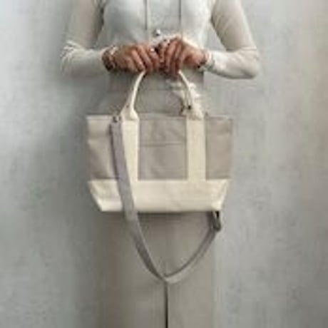 sasicco OBI Tote Mini 2-Way–Ice Gray & Off-White, Mikawa Sashiko Cotton with Judo Fabric Handles