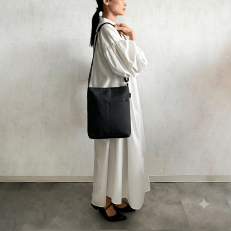 【新商品】sasicco フラップ付きショルダー 黒 | 三河木綿 刺子織 | タネイ | 柔道着のカバン | flap shoulder bag | black