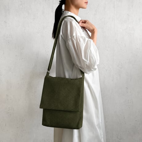 【新商品】sasicco フラップ付きショルダー オリーブ | 三河木綿 刺子織 | タネイ | 柔道着のカバン | flap shoulder bag | green