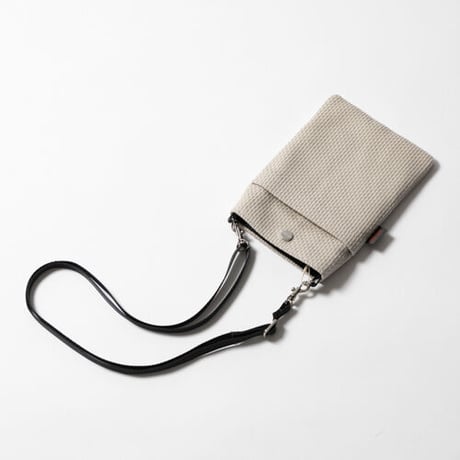 sasicco Smartphone ShoulderBag – Ice Gray, Mikawa Sashiko Cotton with Judo Fabric Strap
