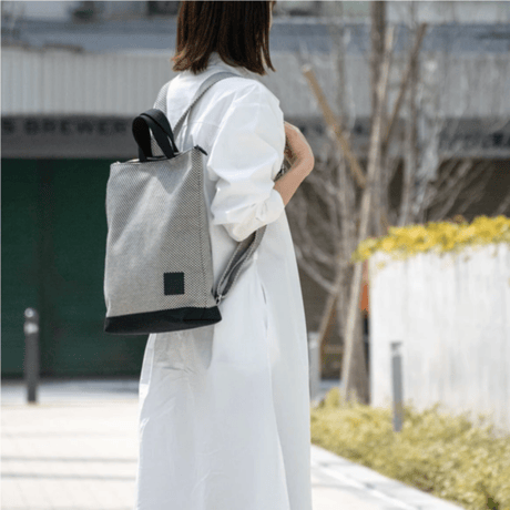 sasicco Portside Rucksack – White & Black Checkered, Mikawa Sashiko Cotton with Judo Fabric Handles
