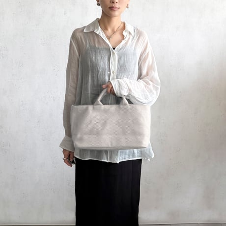 sasicco Funagata Tote Mini – White & Black Checkered, Mikawa Sashiko Cotton with Judo Fabric Handles