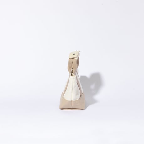 sasicco OBI Tote Nano 2-Way – Pink Beige & Off-White, Mikawa Sashiko Cotton with Judo Fabric Handles