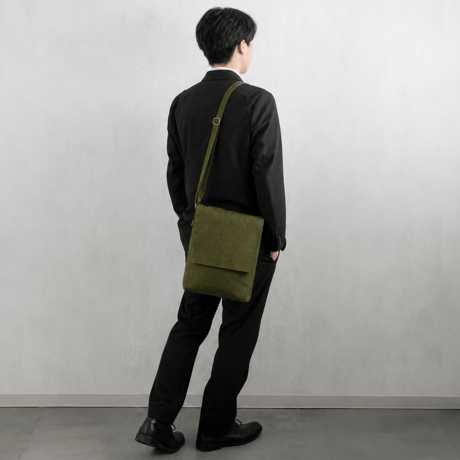 【新商品】sasicco フラップ付きショルダー オリーブ | 三河木綿 刺子織 | タネイ | 柔道着のカバン | flap shoulder bag | green