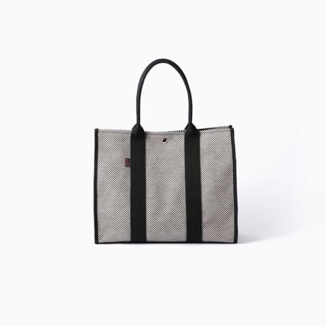 sasicco Square Tote L – White & Black Checkered, Mikawa Sashiko Cotton with Judo Fabric Handles