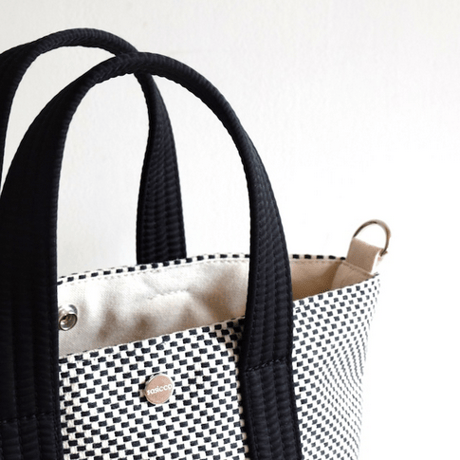 sasicco 2-Way Bucket Tote – Black, Mikawa Sashiko Cotton with Judo Fabric Handles