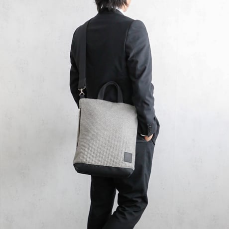 sasicco Portside 3-Way Bag – White & Black Checkered, Mikawa Sashiko Cotton with Judo Fabric Handles