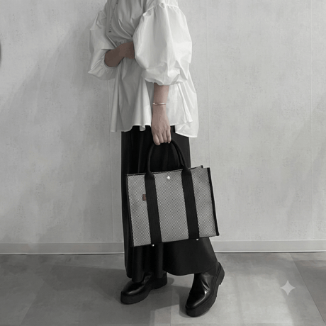 sasicco スクエアトートMplus 白と黒の市松 | 三河木綿 刺子織 | タネイ | 柔道着のカバン | square tote L | white & black