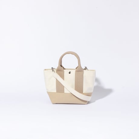 sasicco OBI Tote Nano 2-Way – Pink Beige & Off-White, Mikawa Sashiko Cotton with Judo Fabric Handles