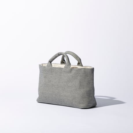 sasicco Funagata Tote Mini – White & Black Checkered, Mikawa Sashiko Cotton with Judo Fabric Handles