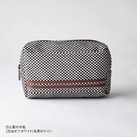 sasicco Pouch – Brown Stripe, Mikawa Sashiko Cotton with Judo Fabric Detail