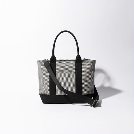 sasicco Obi Tote Wide 2-Way – White&Black Checkered, Mikawa Cotton Sashiko with Judo Fabric Handles