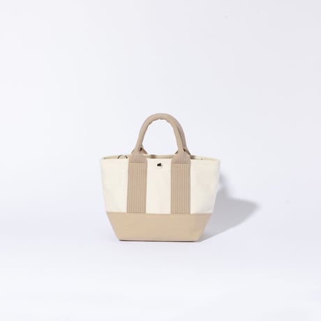 sasicco OBI Tote Nano 2-Way – Pink Beige & Off-White, Mikawa Sashiko Cotton with Judo Fabric Handles