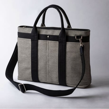 【完売・製造終了】sasicco ビジネストート 白と黒の市松 | 三河木綿 刺子織 | タネイ | 柔道着のカバン | business tote | white & black