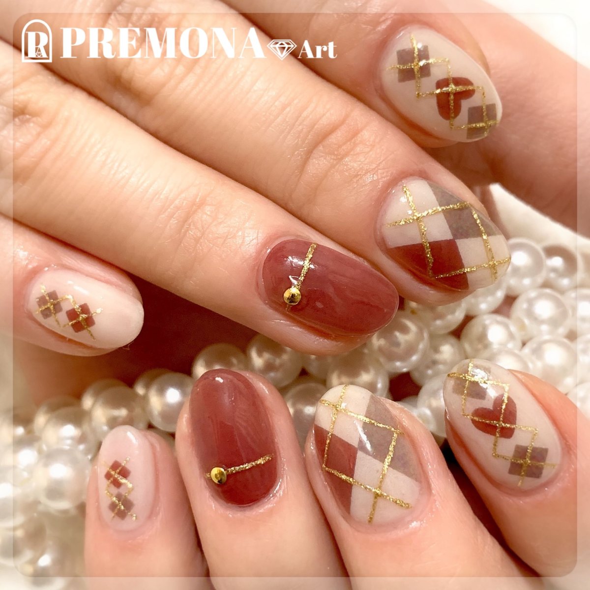 5枚セット】アーガイルネイル(レッド＆ブラウン）/SET2030-2034