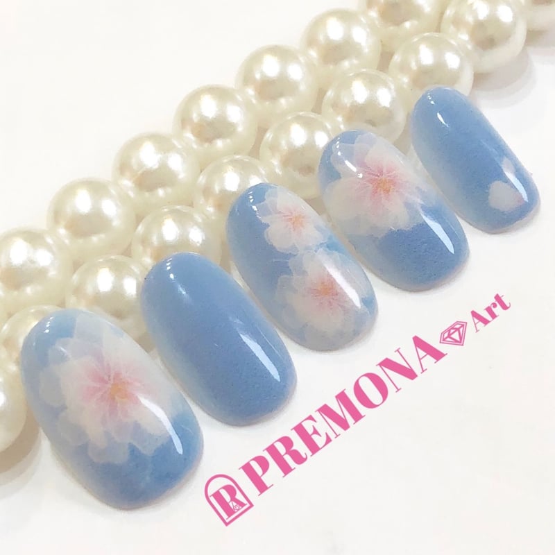 親指用】桜ネイル（ペールブルー）/1010 | PREMONA💎Art