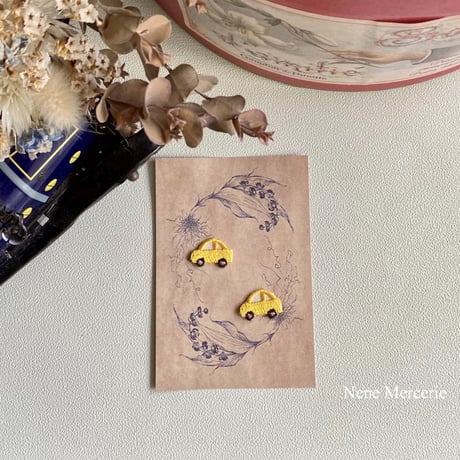 ミニカー/イエロー/2枚セット/刺繍アイロンワッペン