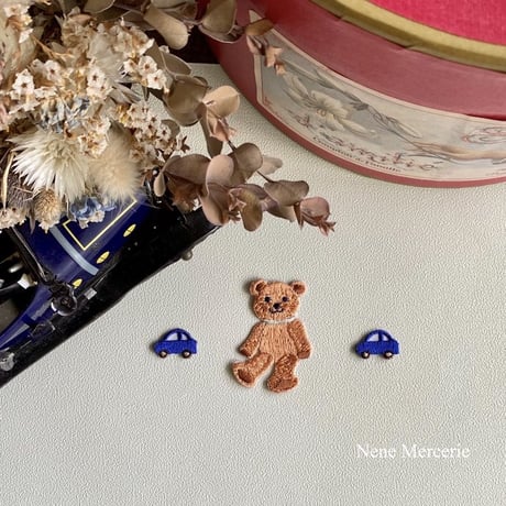 ミニカー/ブルー/2枚セット/刺繍アイロンワッペン
