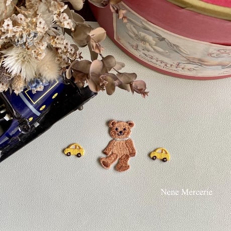 ミニカー/イエロー/2枚セット/刺繍アイロンワッペン