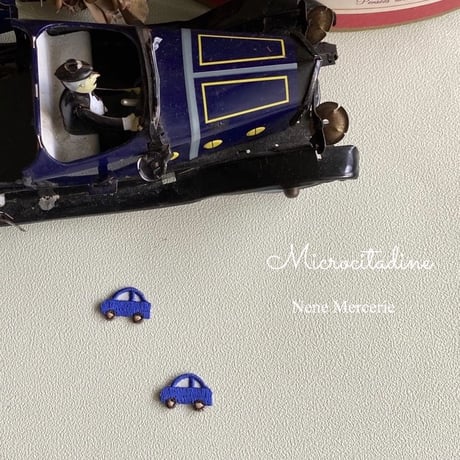 ミニカー/ブルー/2枚セット/刺繍アイロンワッペン