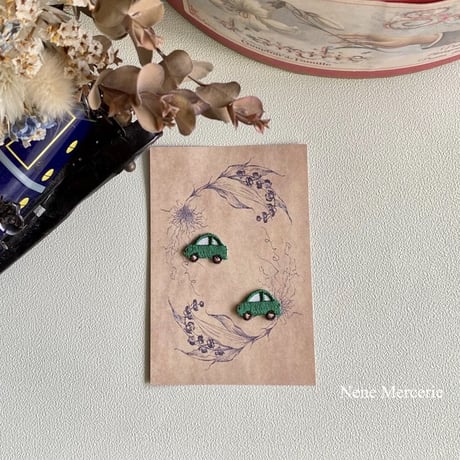 ミニカー/グリーン/2枚セット/刺繍アイロンワッペン