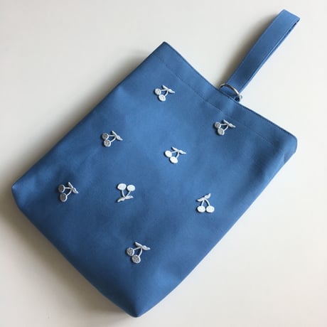 さくらんぼ/ブルー/3枚セット/刺繍アイロンワッペン