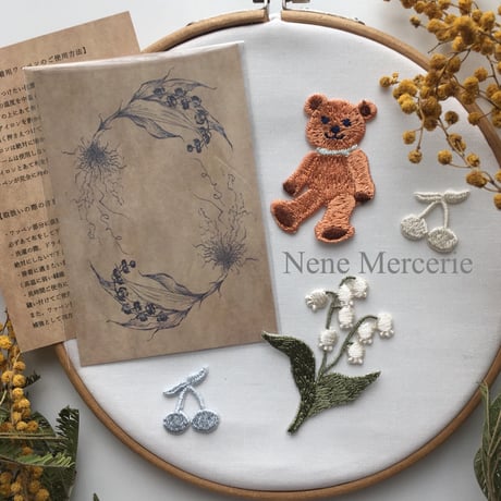 さくらんぼ/ホワイト/3枚セット/刺繍アイロンワッペン