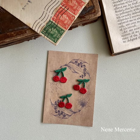 さくらんぼ/レッド/3枚セット/刺繍アイロンワッペン