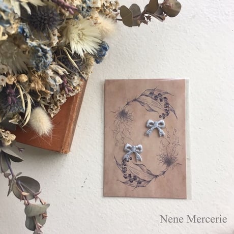 リボン/ブルー/刺繍アイロンワッペン 2枚セット