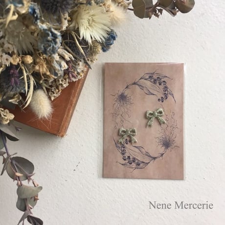 リボン/グリーン/刺繍アイロンワッペン 2枚セット