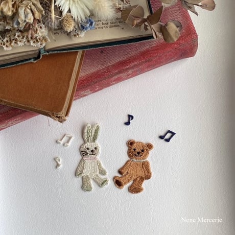 音符ネイビー/ 2種類2枚セット/刺繍アイロンワッペン
