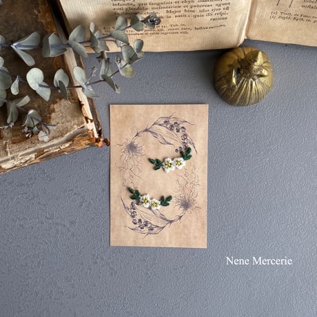 「カギカッコのお花」 ホワイト/2枚セット/刺繍アイロンワッペン