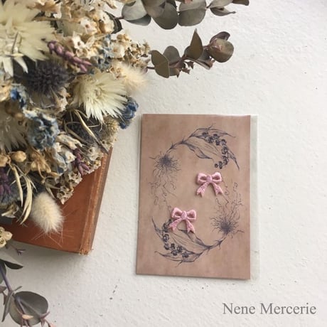 リボン/ピンク/刺繍アイロンワッペン 2枚セット