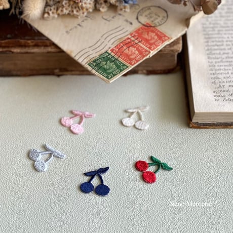 さくらんぼ/ネイビー/3枚セット/刺繍アイロンワッペン