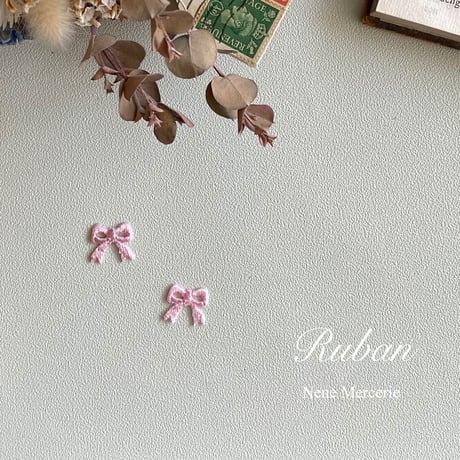 リボン/ピンク/刺繍アイロンワッペン 2枚セット