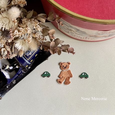 ミニカー/グリーン/2枚セット/刺繍アイロンワッペン