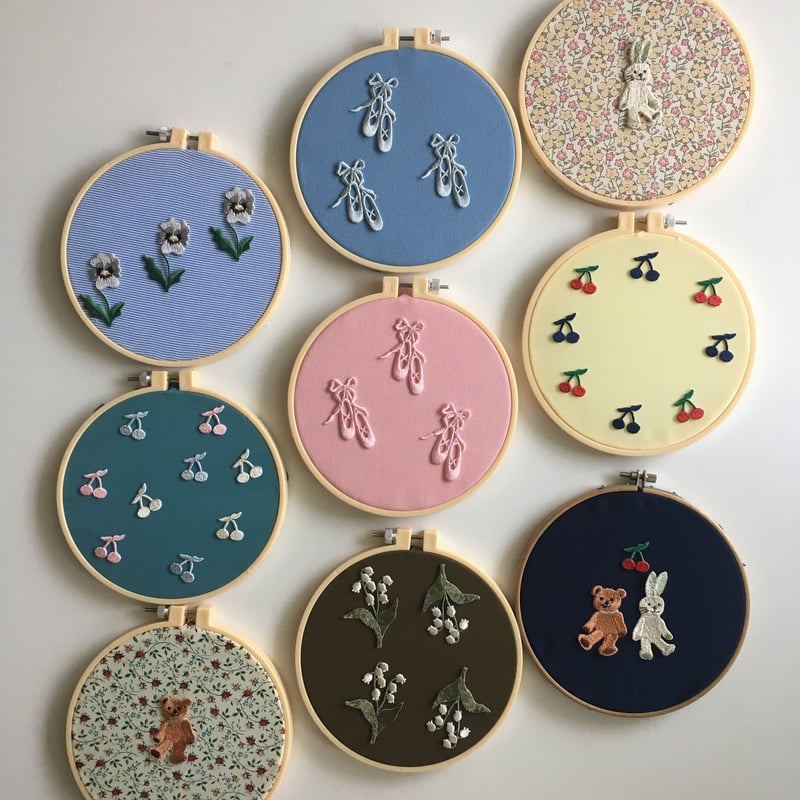 さくらんぼ/ブルー/3枚セット/刺繍アイロンワッペン | ネネメルスリー