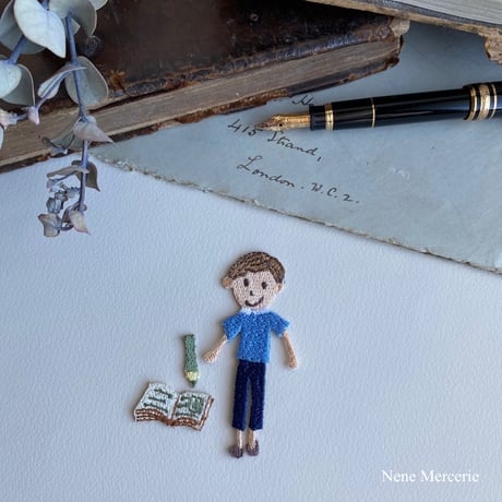 文具セット/ 本と鉛筆の2枚セット/刺繍アイロンワッペン