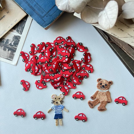 ミニカー/レッド/2枚セット/刺繍アイロンワッペン