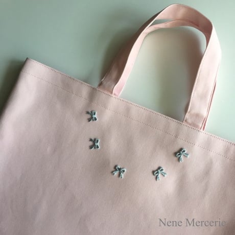 リボン/ブルー/刺繍アイロンワッペン 2枚セット